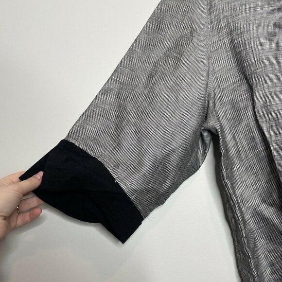 Moonlight Y&S Fashion Design Linen Lagenlook Black Striped Blouse Size Large - Picture 2 of 7